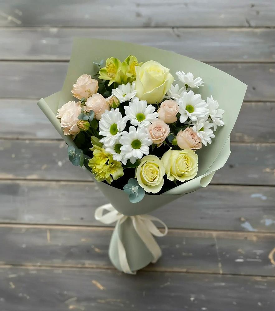 Букет цветов из: Альстромерии, Розы и Хризантемы в Семеновское