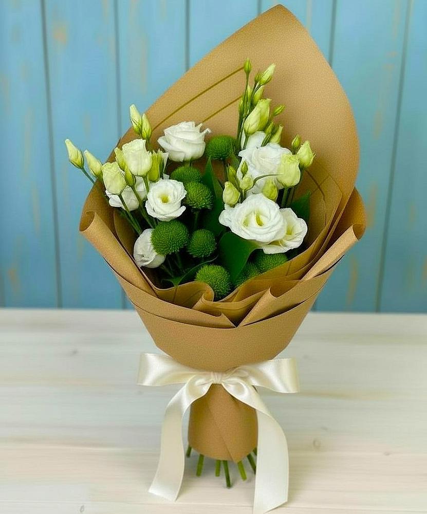 Букет цветов из: Хризантемы и Лизиантусы в Семеновское