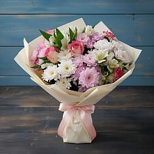 Букет цветов из:  Хризантемы, Альстромерии и Розы в Семеновское