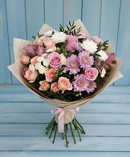 Букет цветов из:  Хризантемы, Розы и Альстромерии в Семеновское