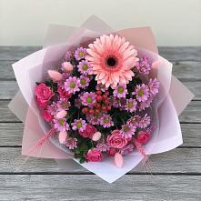 Букет цветов из:  Розы, Герберы и Хризантемы в Семеновское