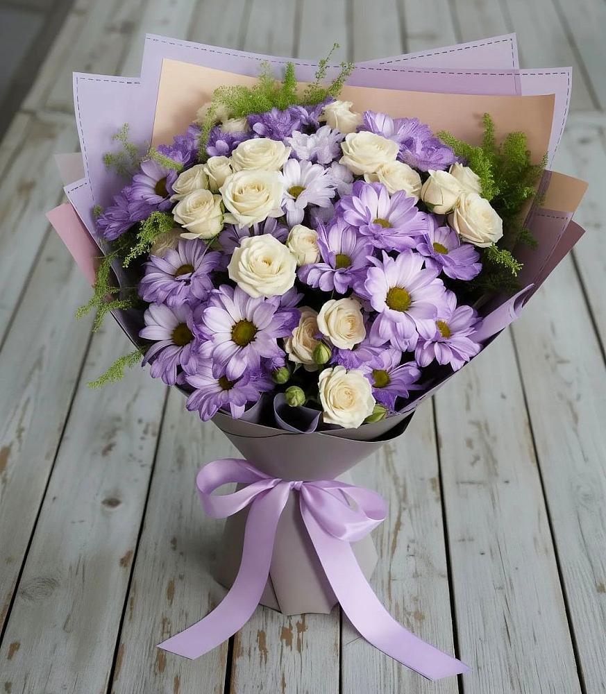 Букет цветов из: Хризантемы и Розы в Семеновское